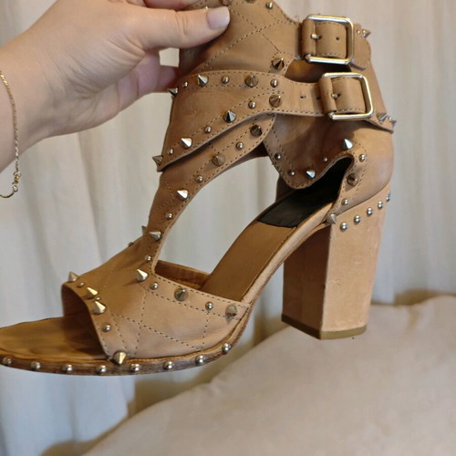 Laurence Dacade Deric studded leather sandals used, beige, size 41