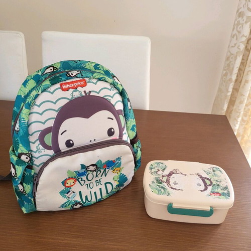 Fisher Price kindergarten backpack with monkey design and lunchbox gift