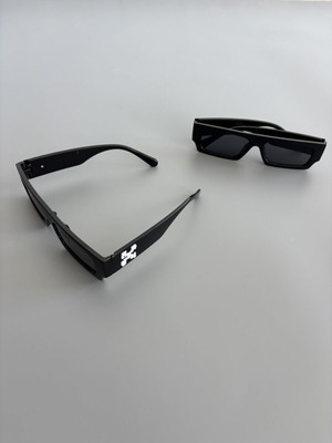 Chunky black rectangular sunglasses with cross detail used