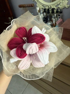 Handmade aromatic flower bouquet in pink shades