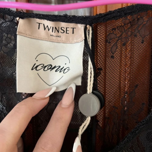 Twinset dress black with pink floral embroidery, S-M