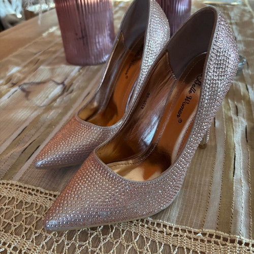 Heels with rhinestones new, pink gold size 36