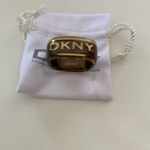 DKNY ring like new, plexiglass and steel, size 17, brown