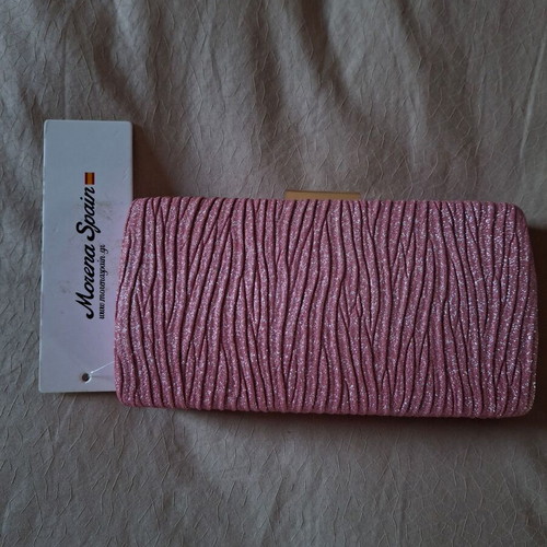 Women's pink metallic clutch bag new with chain strap