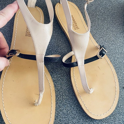 Anastasia Bournazos flat leather sandals, size 40, beige