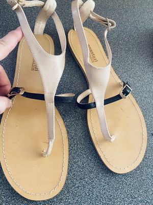 Anastasia Bournazos flat leather sandals, size 40, beige