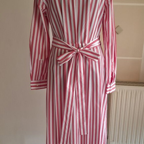 Maerz Cotton Dress Like New, White and Raspberry with Belt and Pockets