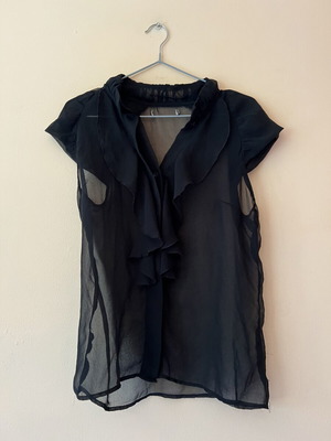 A-Style transparent black sleeveless blouse with ruffles, like new, size S