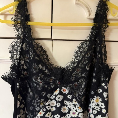 Zara midi slip dress with daisy print and black lace