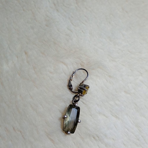 Silver earring with pale green stones, used, 100-year-old heirloom