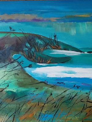 Landscape acrylic painting on cardboard with frame 30×40cm new