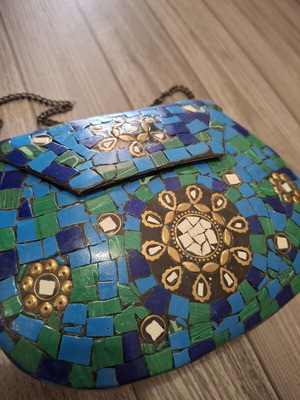 Handmade Mosaic Boho Ethnic Shoulder Bag like new, blue-green