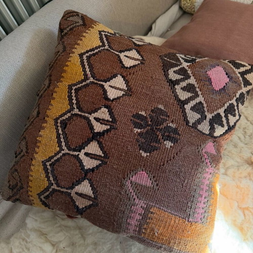 Vintage woven kilim cushion covers set of 2, used, boho decor