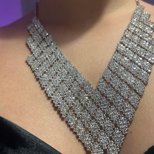 Statement necklace with strass used, grey