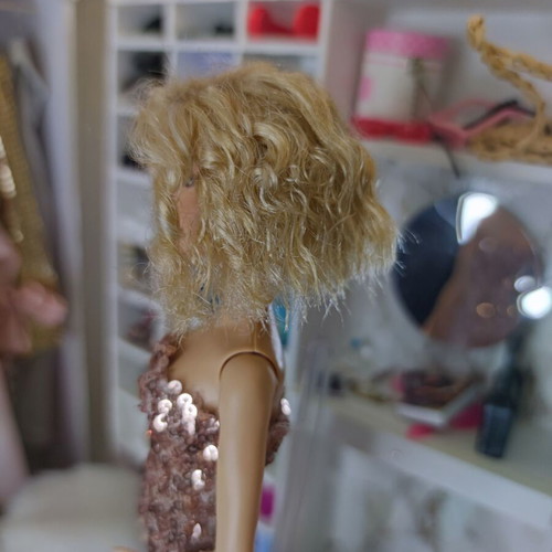 Barbie Curly Hair OOAK used with handmade pink gold dress