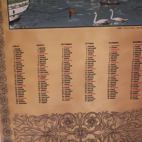 Italy Vintage 1974 Silk Wall Hanging Calendar used