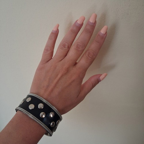 Metal bracelet with studs like new, leather and metal