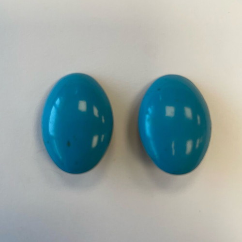Vintage 70s metal earrings with clips, oval blue, used
