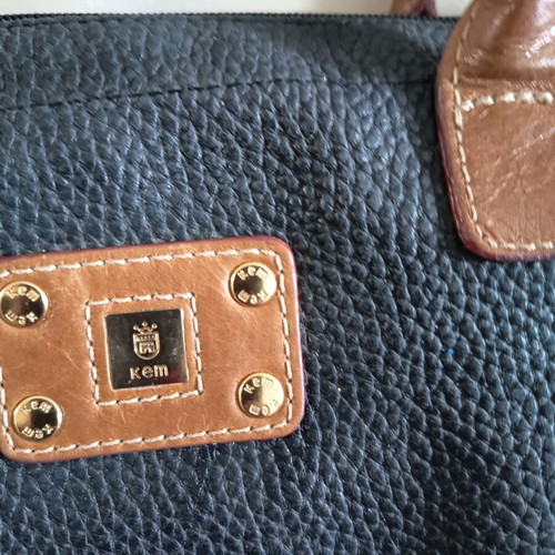 Kem handbag black with brown leather strap and gold detail like new