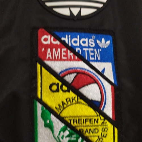 Adidas genuine college-style jacket, size large, black