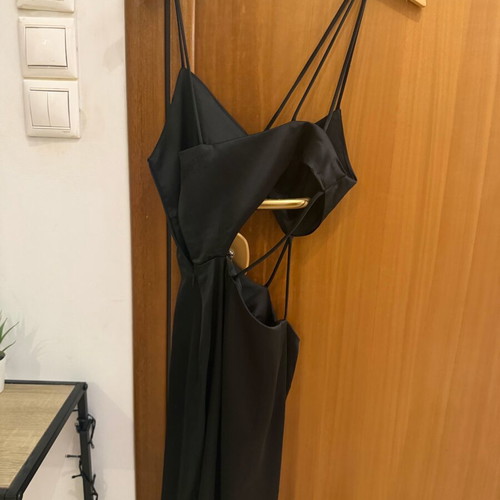 Satin dress Zara XS like new, black with cut out and slit