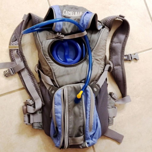 CamelBak hydration backpack with water reservoir, like new, gray/blue