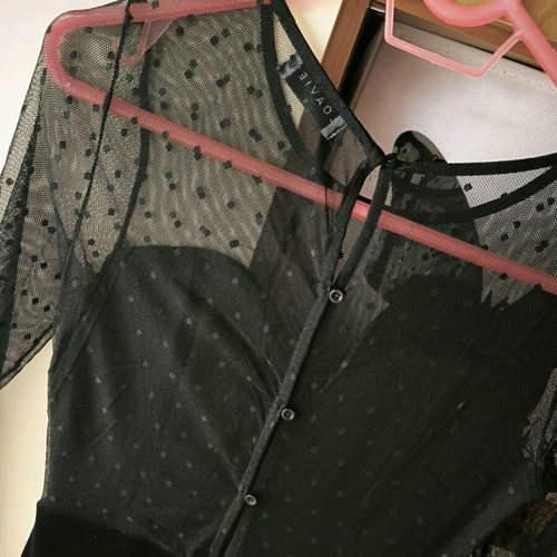 Loavies velvet dress with polka dot transparency like new, black