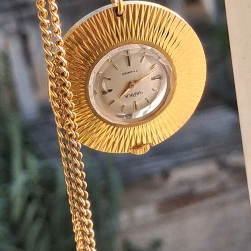 Retro Chaika Gold Plei Women's Winding Necklace Watch like new