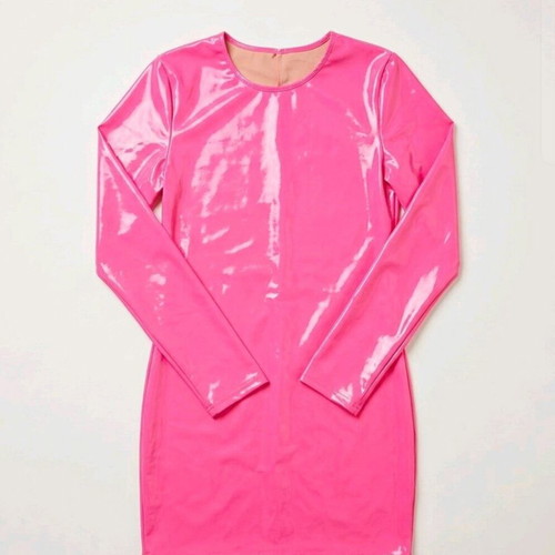 Long-sleeve leather dress used, pink, size L