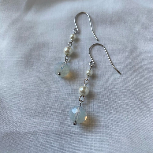 Handmade earrings with pearls and moonstone made to order, multicolor and silver
