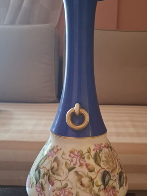 Vintage βάζο πορσελάνης με χρυσό 24Κ και floral μοτίβο μπλε κοβαλτίου μεταχειρισμένο