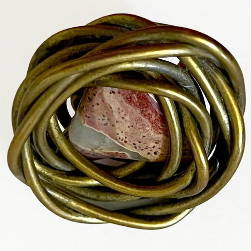 Handmade adjustable ring with natural stone, boho antique bronze, used