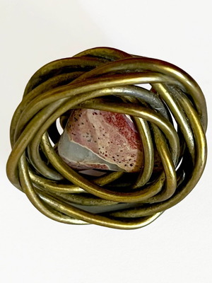 Handmade adjustable ring with natural stone, boho antique bronze, used