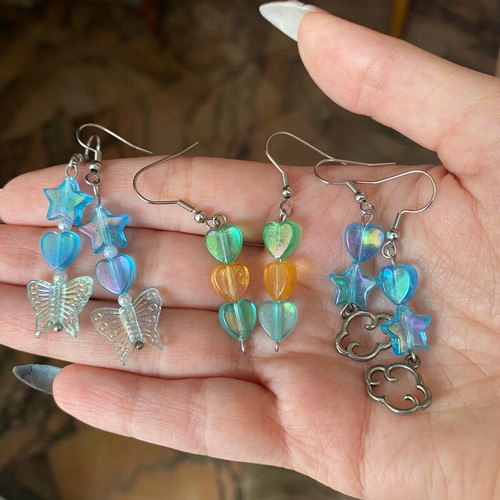 Handmade earrings pack new with stainless steel hooks multicolor, silver