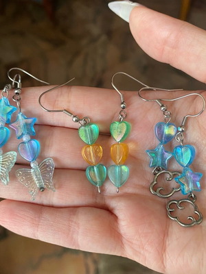 Handmade earrings pack new with stainless steel hooks multicolor, silver