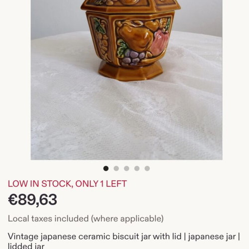 Vintage Japanese ceramic covered jar Majolica style