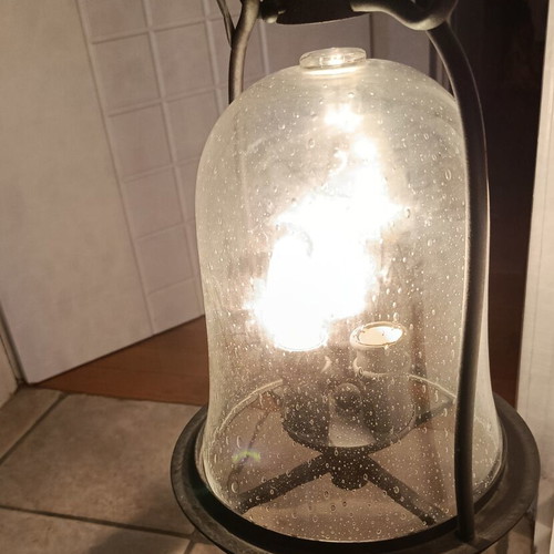 Viokef vintage hanging lantern light with bubble glass, three-light