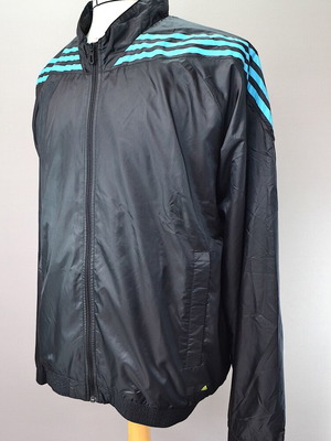 Adidas Adis Track Top with turquoise three-stripe shoulders, size L