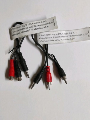 3.5mm plug adapters to 2 RCA male and female, pack of 2, new