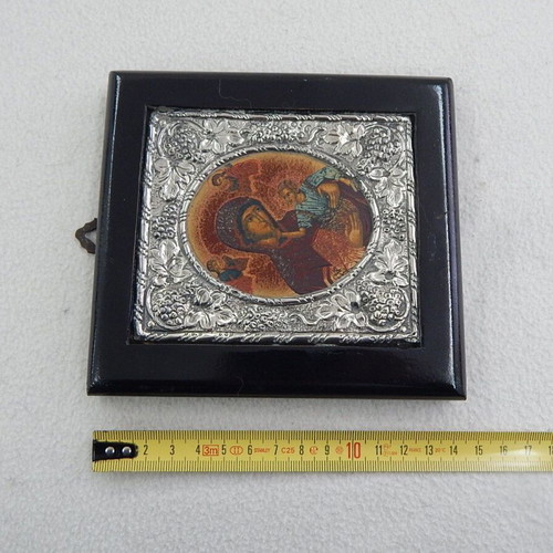 Silver image like new, Byzantine art replica in wooden frame