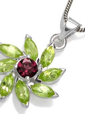 925 Ασημένιο Κρεμαστό Με Peridot Gemstones Και Γρανάτη Καινούργιο