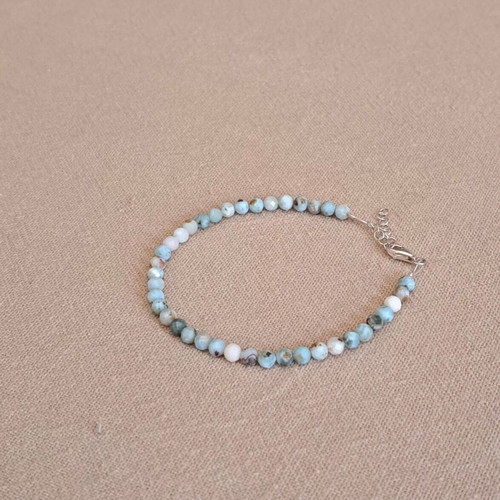 Larimar bracelet with faceted 4 mm beads and 925 silver, minimal elegant