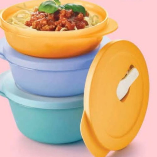 Tupperware CrystalWave set of 3 airtight microwave bowls, 400ml 600ml 800ml