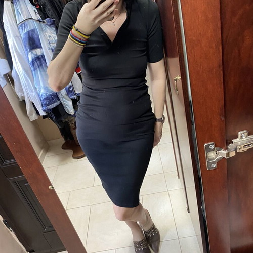 Zara midi ribbed cotton dress black, like new
