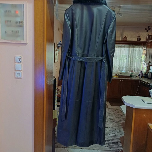 Lussile leather women's coat used, black, XL, with fur collar