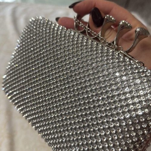Evening shoulder bag like new silver with rhinestones