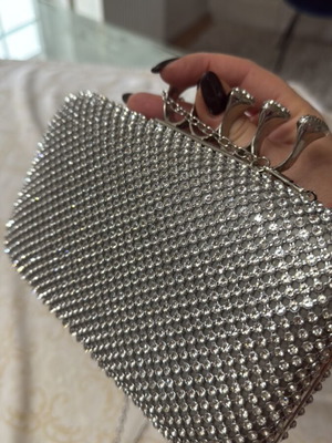Evening shoulder bag like new silver with rhinestones