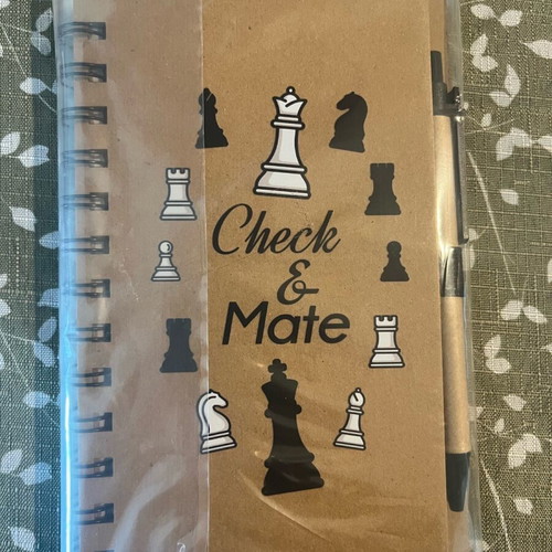Small spiral notebook with pen and Check & Mate quote new