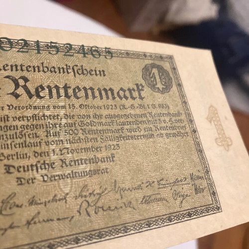 German Weimar 1 Rentenmark 1923 banknote like new