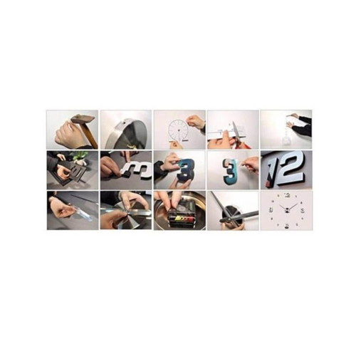 Large 3D modern wall clock silver plastic new